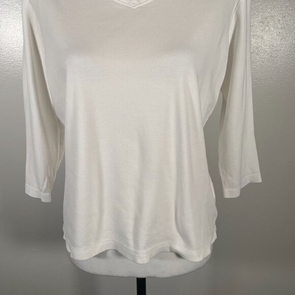 L.L. Bean T Shirt Top Women's Small Regular White Cotton Stretch V Neck Pullover - Picture 5 of 16